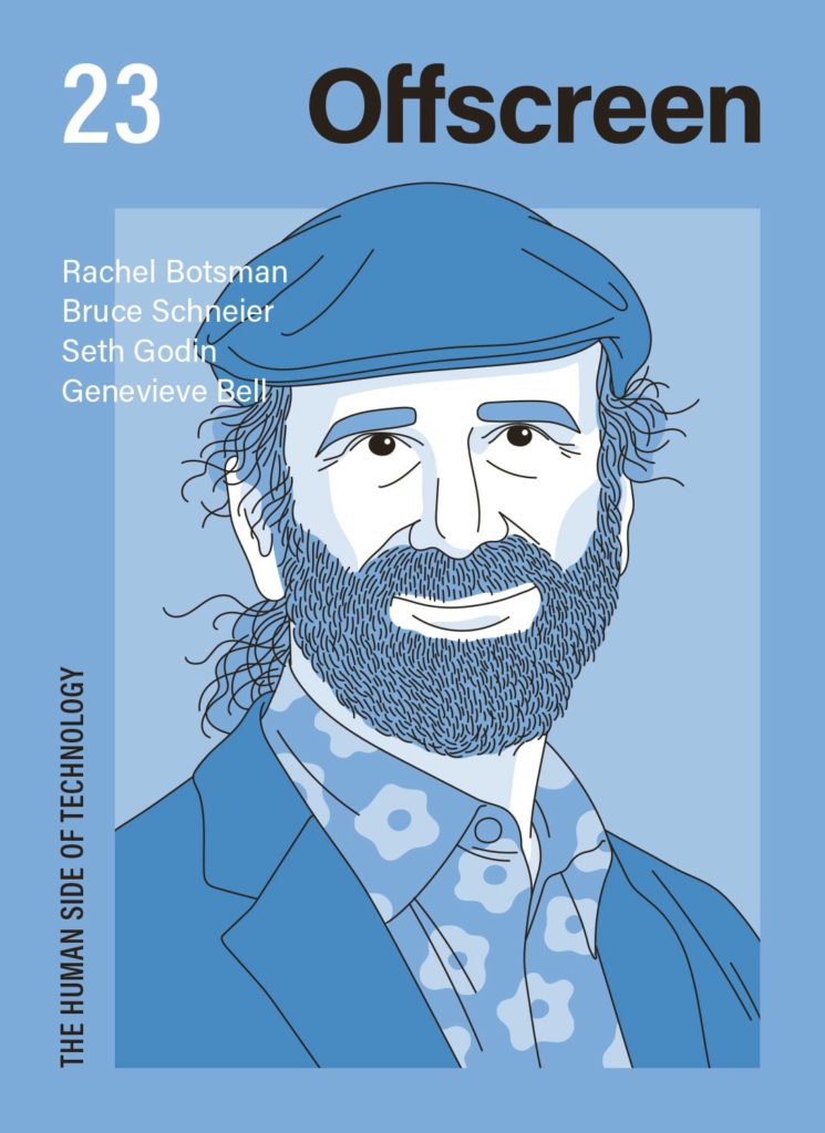 Image of the issue's cover. It's a blue, monochromatic cover with an illustration of one of the interviewees.